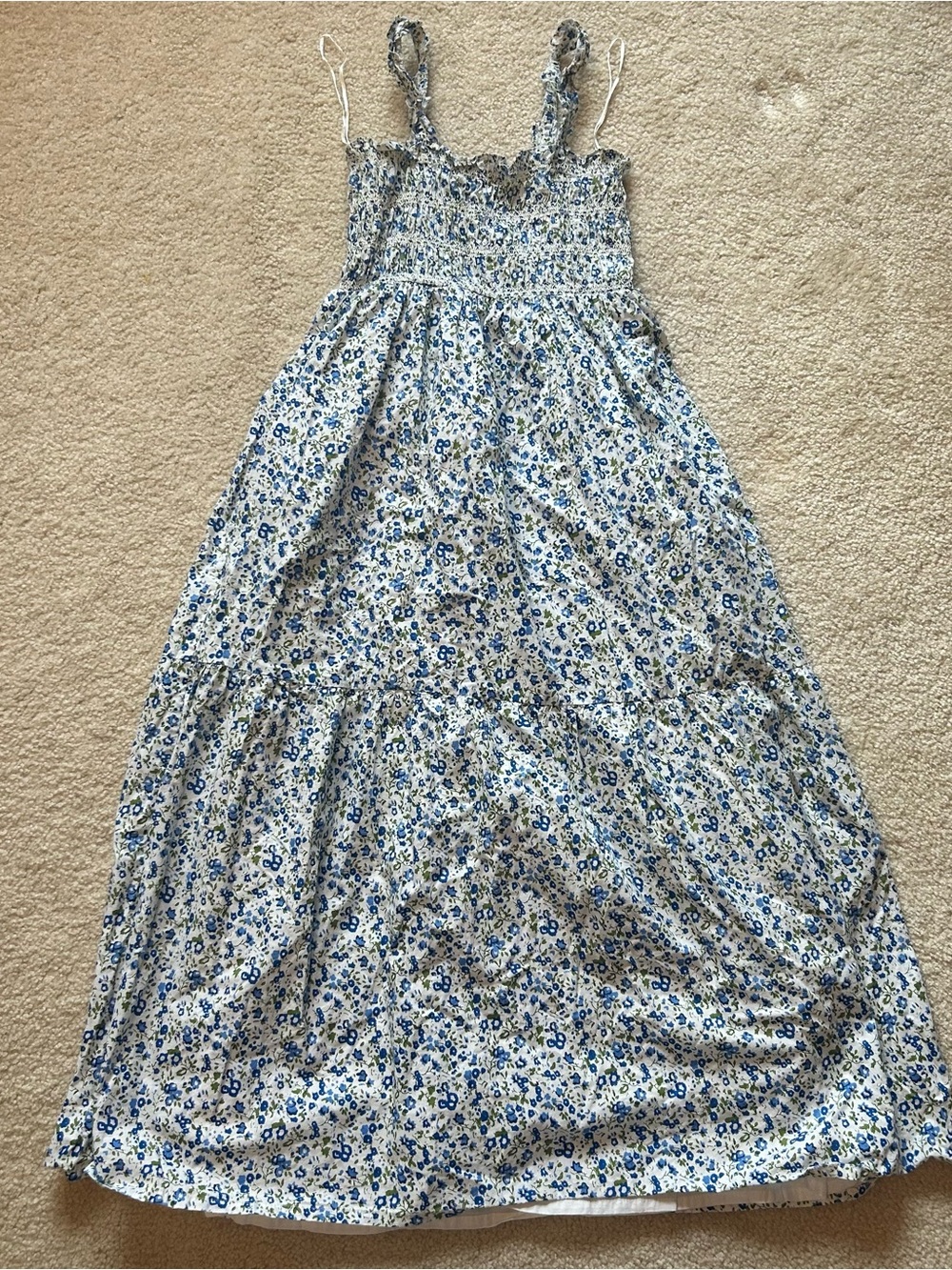 French Connection White Maxi Dress with Blue Floral Pattern